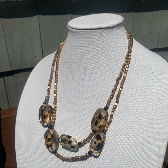 Boho Chic Vintage Multi-strand Gold Brown & Black Beaded Statement Neckl… - Picture 5 of 7